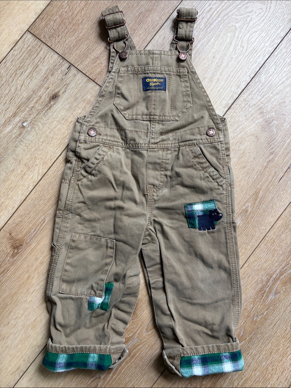 Oshkosh Vestbak Kids Kahki Bib Overalls Size 12 Months